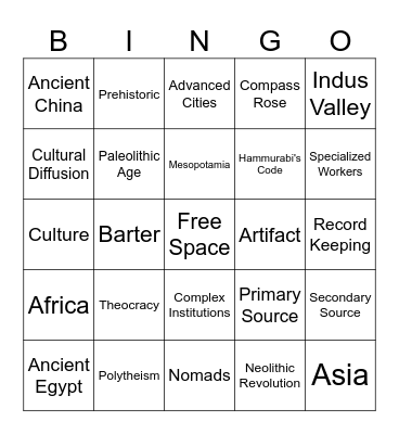 Ancient Civilizations Bingo Card