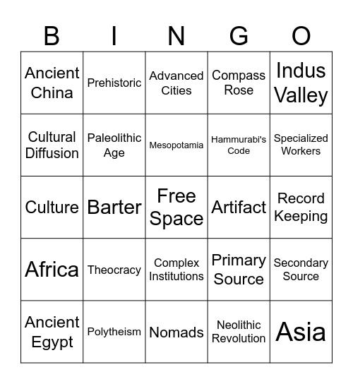 Ancient Civilizations Bingo Card