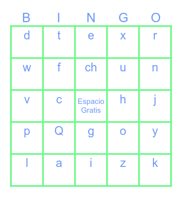 Spanish Alphabet Bingo Card