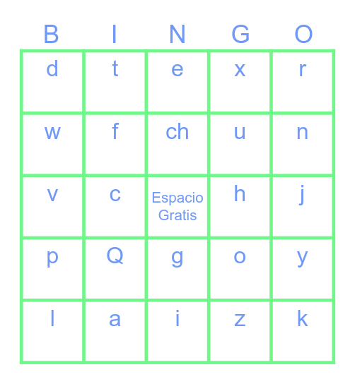 Spanish Alphabet Bingo Card