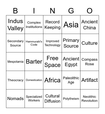 Ancient Civilizations Bingo Card