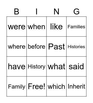 Word Work Week 1 Bingo Card