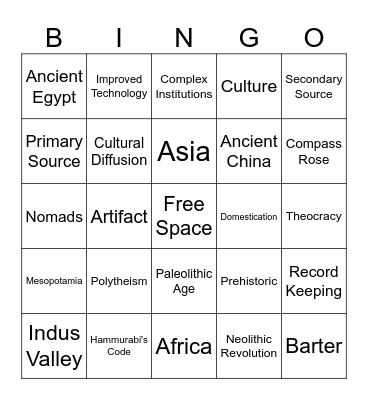 Ancient Civilizations Bingo Card