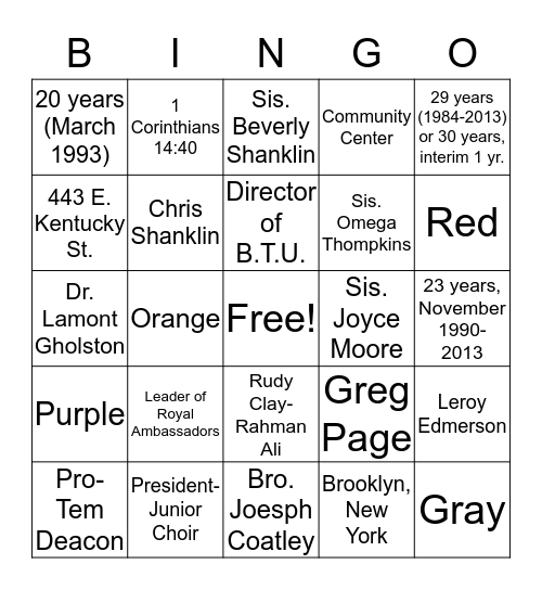 Black & Church History Bingo Card