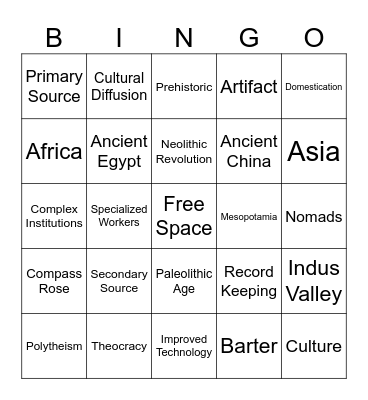 Ancient Civilizations Bingo Card