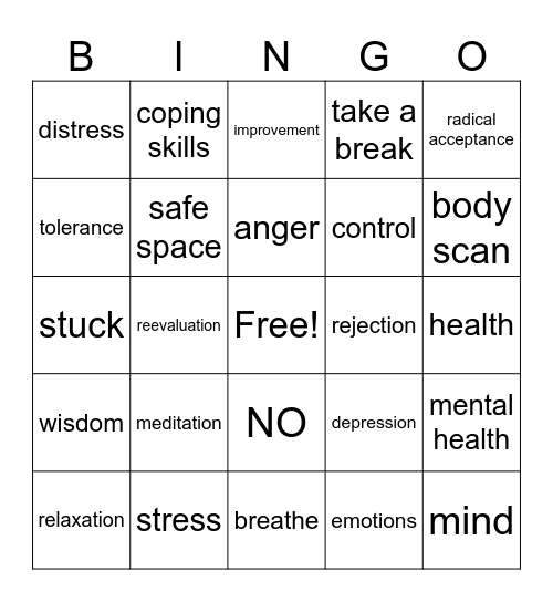 distress tolerance Bingo Card