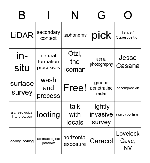 Where? Context, preservation, survey and excavation Bingo Card