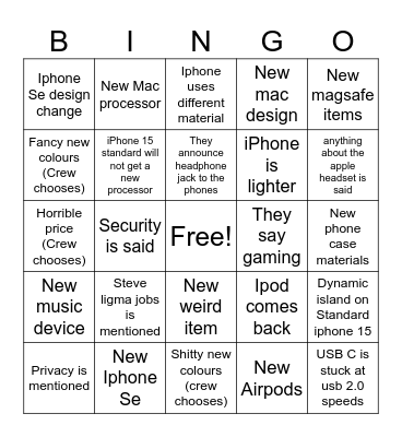 Apple Event bingo board Bingo Card