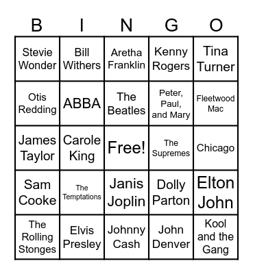 Music Bingo! Bingo Card
