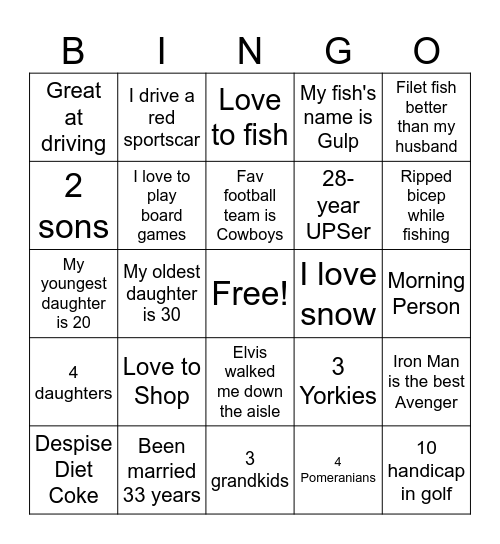 Team BINGO! Bingo Card