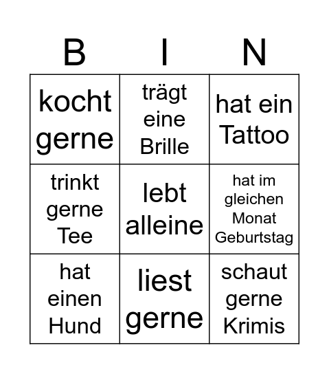 Kennenlern-Bingo Card