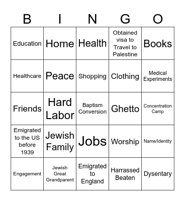 Holocaust Bingo Card