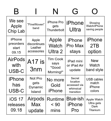 iPhone 15 Event Bingo Card
