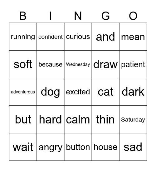 Word Class Bingo Card