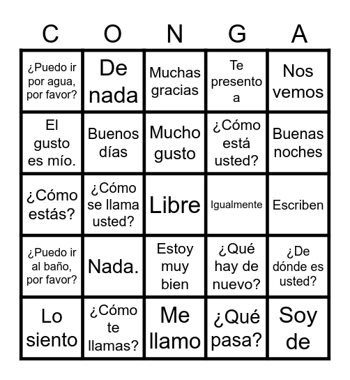 Saludos y Despedidas Bingo Card