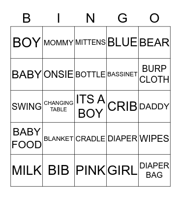 Baby Shower Bingo Card