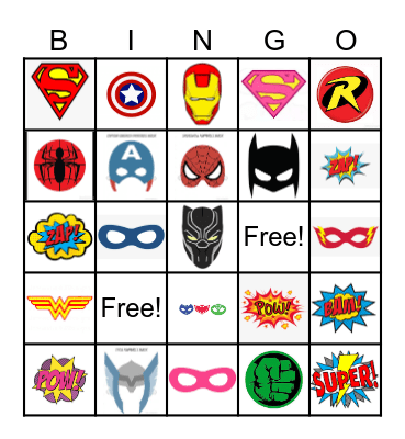 Superhero Bingo Card