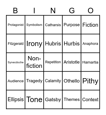 English A Level Bingo Card