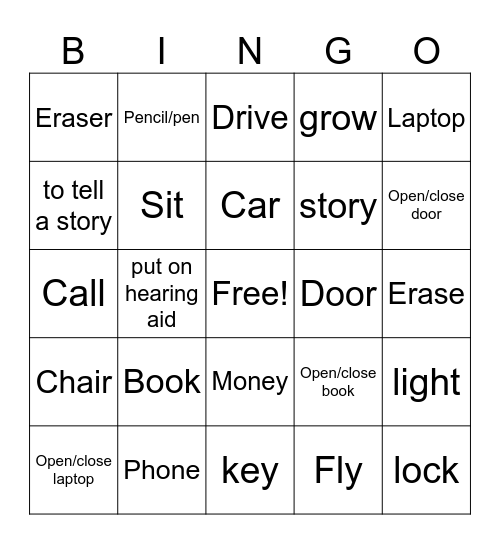 Master ASL Unit 7 Noun Verb BINGO Card