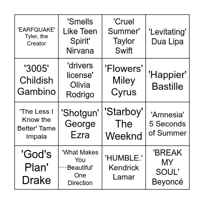 Musical Bingo Card