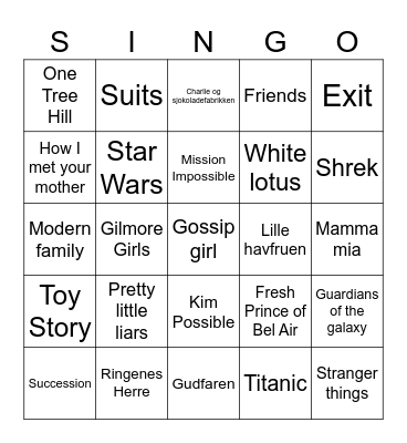 MG - SINGO (tvserier og filmer) Bingo Card