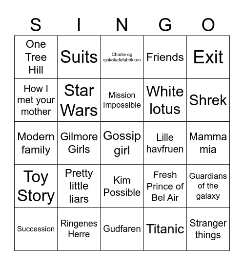 MG - SINGO (tvserier og filmer) Bingo Card