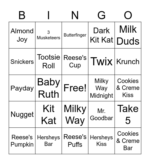 National Chocolate Day Bingo Card