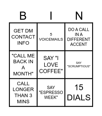 Cold Call Bingo Card