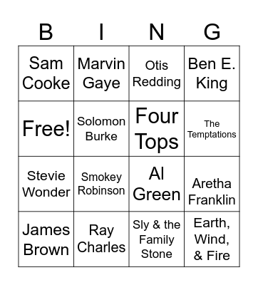 Soul, Funk, & R&B Bingo Card