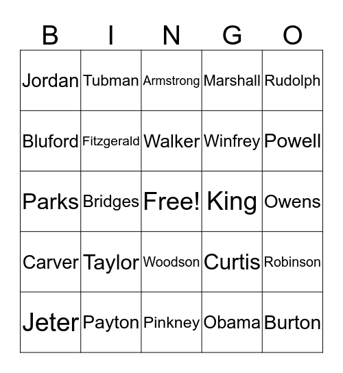 African American History Bingo Card