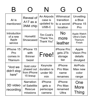 Apple event 2023 Bingo Card