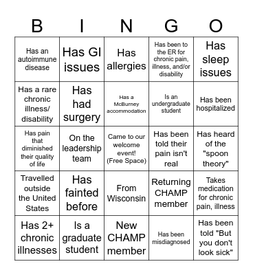 CHAMP Bingo Card