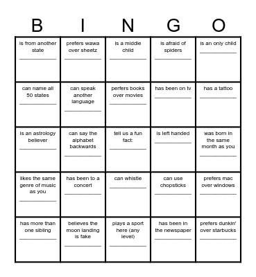 Find Someone Who Bingo Card