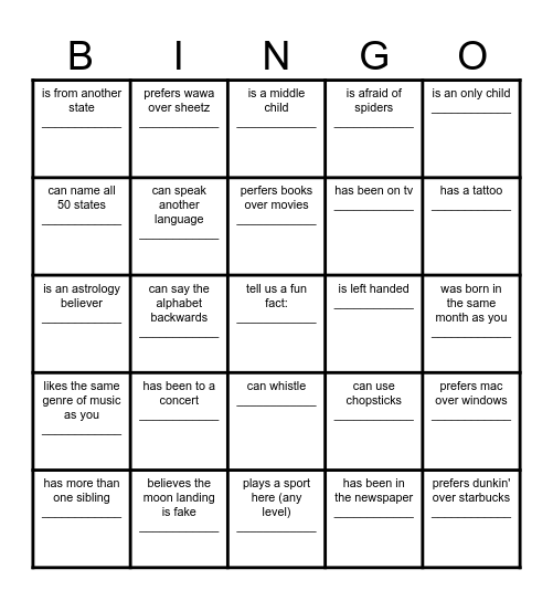 Find Someone Who Bingo Card