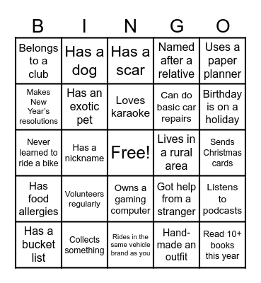 Get to know you BINGO Card