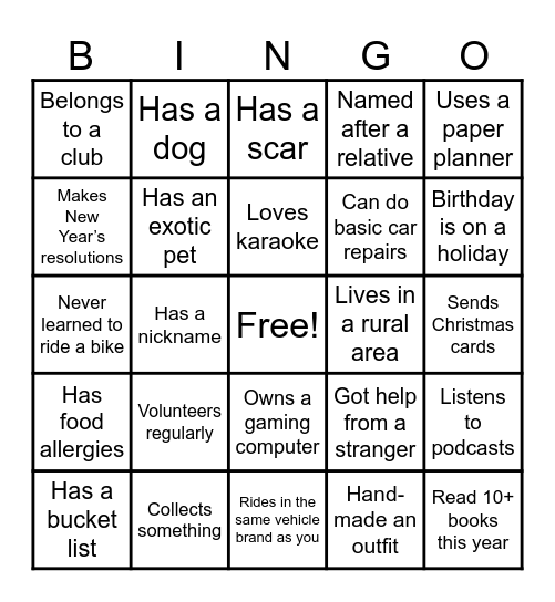 Get to know you BINGO Card