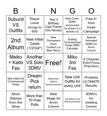 3rd Anni Bingo Card
