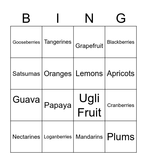 Slimming World With Lesley Fruit Bingo Card