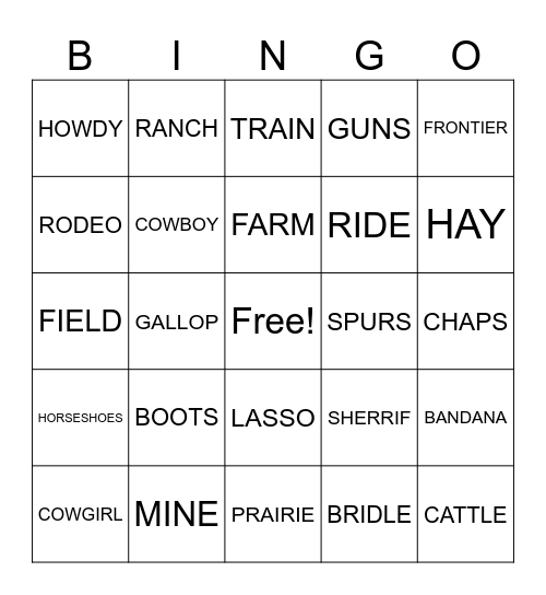 Western Bingo Card