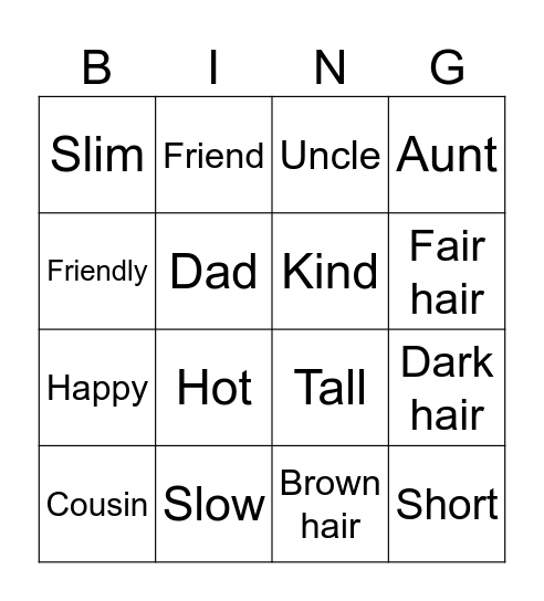 One big happy family! Bingo Card
