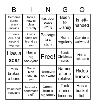Get to know you BINGO Card