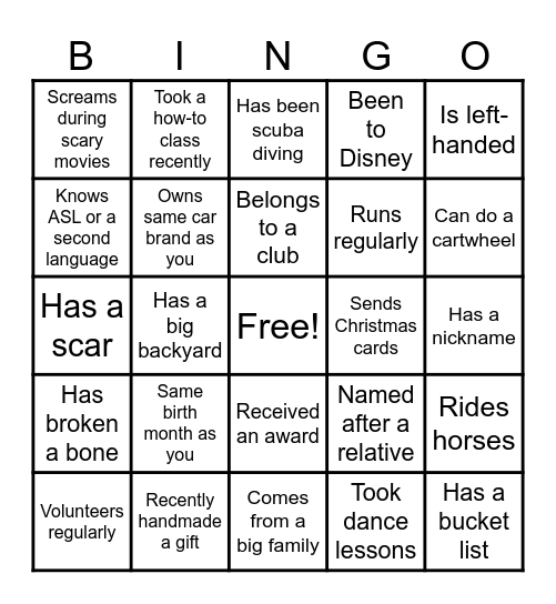 Get to know you BINGO Card