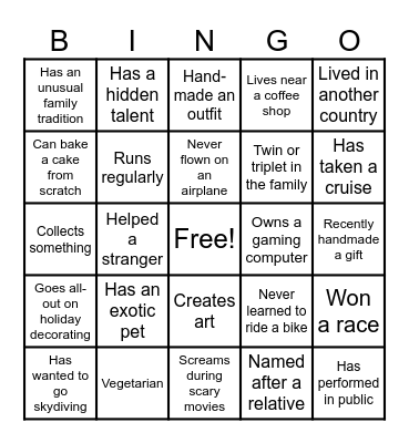 Get to know you BINGO Card