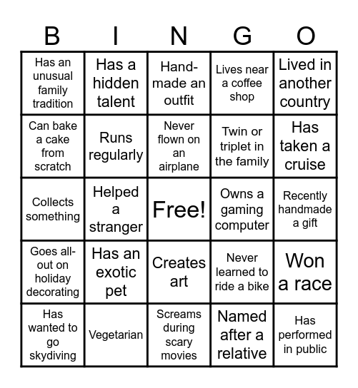 Get to know you BINGO Card