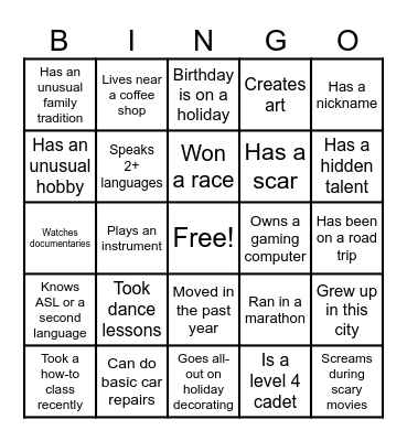 Get to know you BINGO Card
