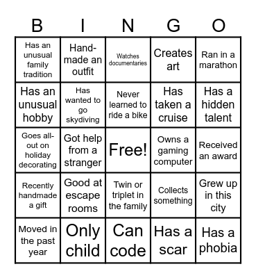 Get to Know you BINGO Card