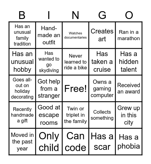 Get to Know you BINGO Card