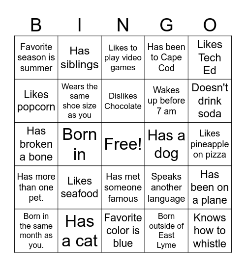 FIND SOMEONE Bingo Card