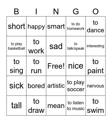Likes/Descriptions Bingo Card