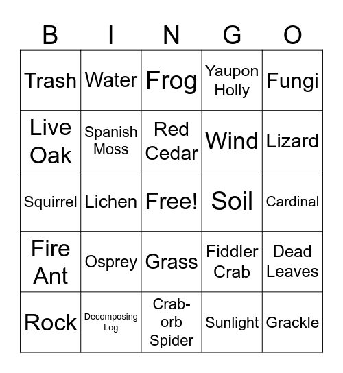 A/Biotic Bingo Card